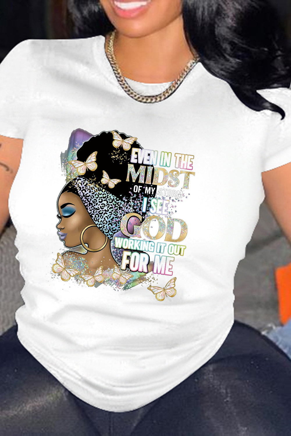 Plus Size Casual T-Shirt Round Neck Portrait Graphic Letter Print T-Shirt