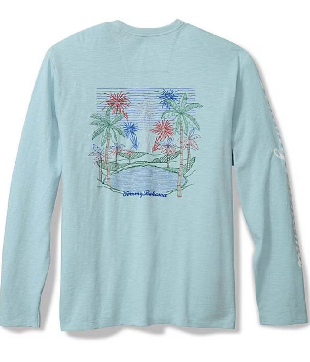 Tommy Bahama Long Sleeve Red, White and Bloom Tee
