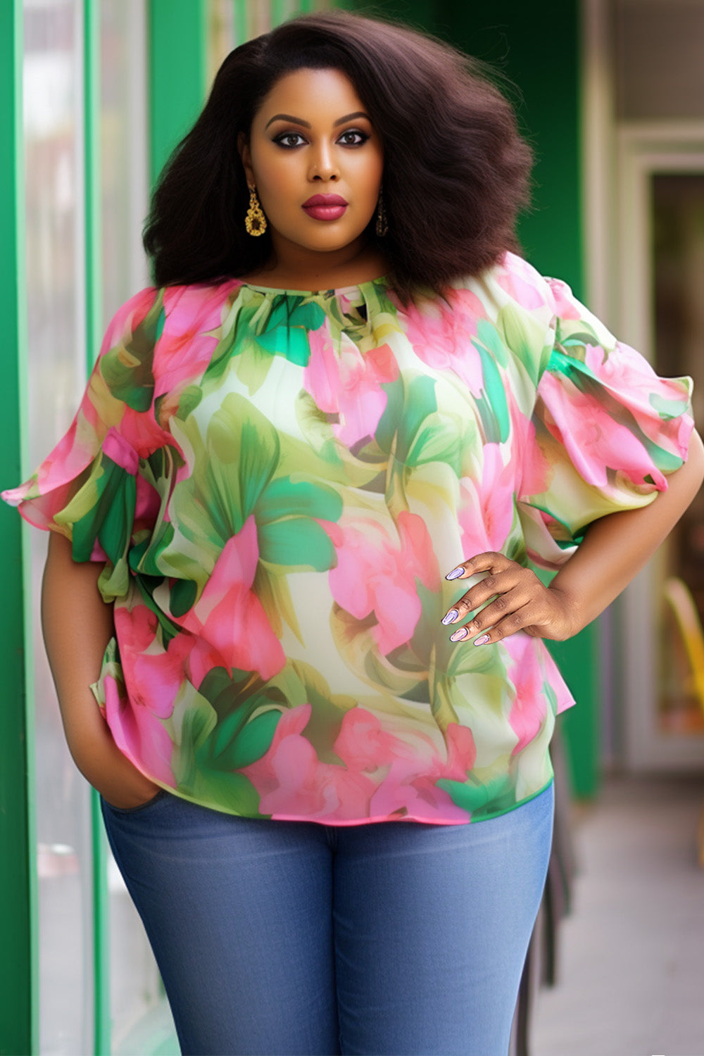 Xpluswear Design Plus Size Vacation Multicolor Casual Floral Round Neck Short Sleeve Blouses
