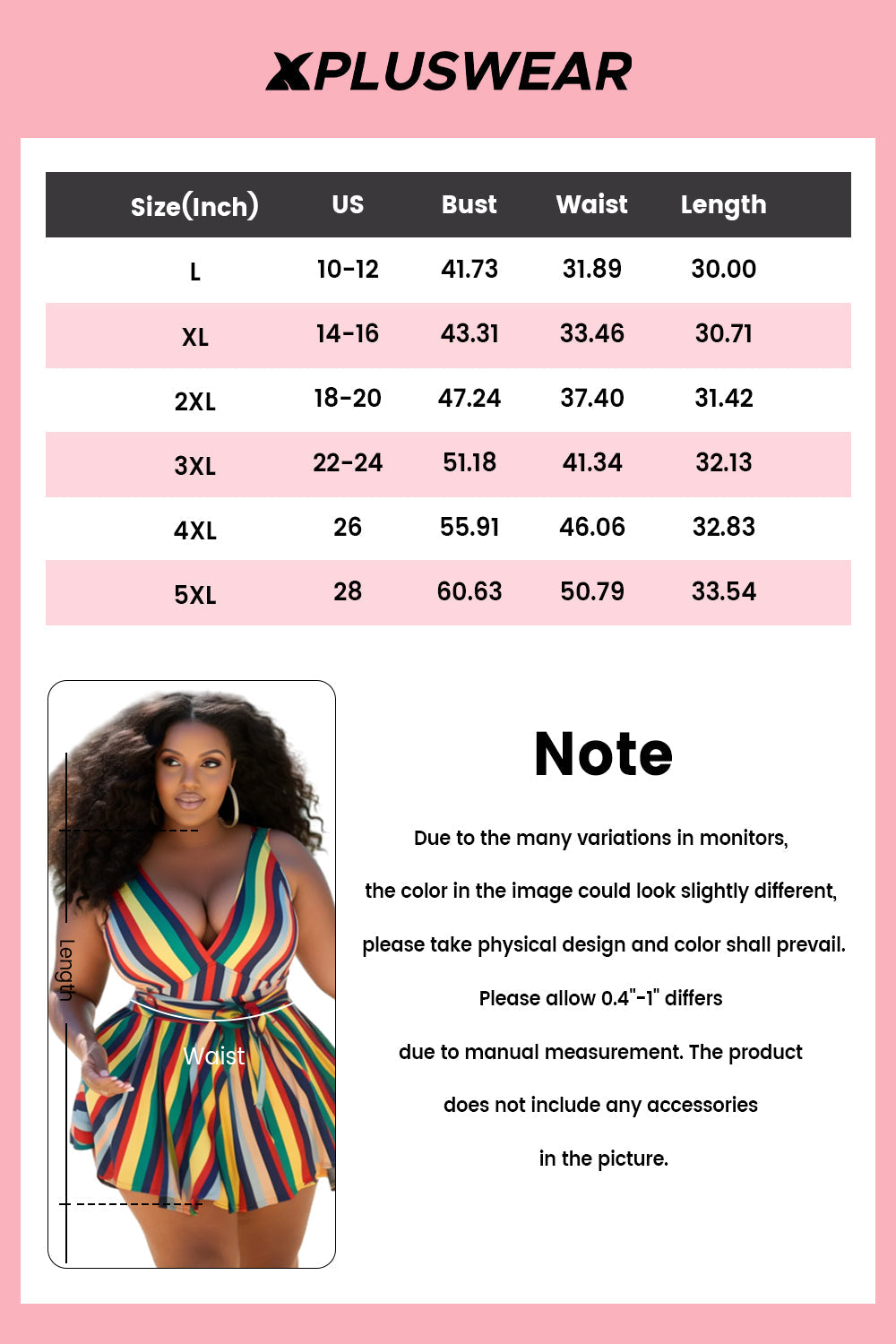 Xpluswear Design Plus Size Vacation Rainbow Striped V Neck Wrap Swimsuit Fabric Swimwear Dress With Panty