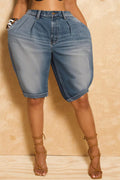 Plus Size Daily Casual Blue Pocket Jogging Denim Shorts