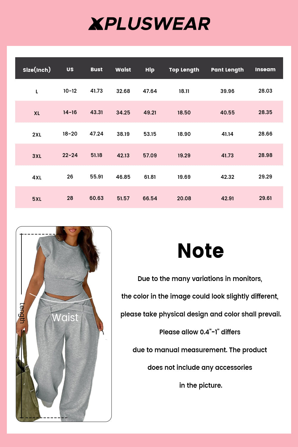 Plus Size Daily Grey Casual Round Neck Waistcoat Pocket Pull-On Waist Two Piece Pant Sets