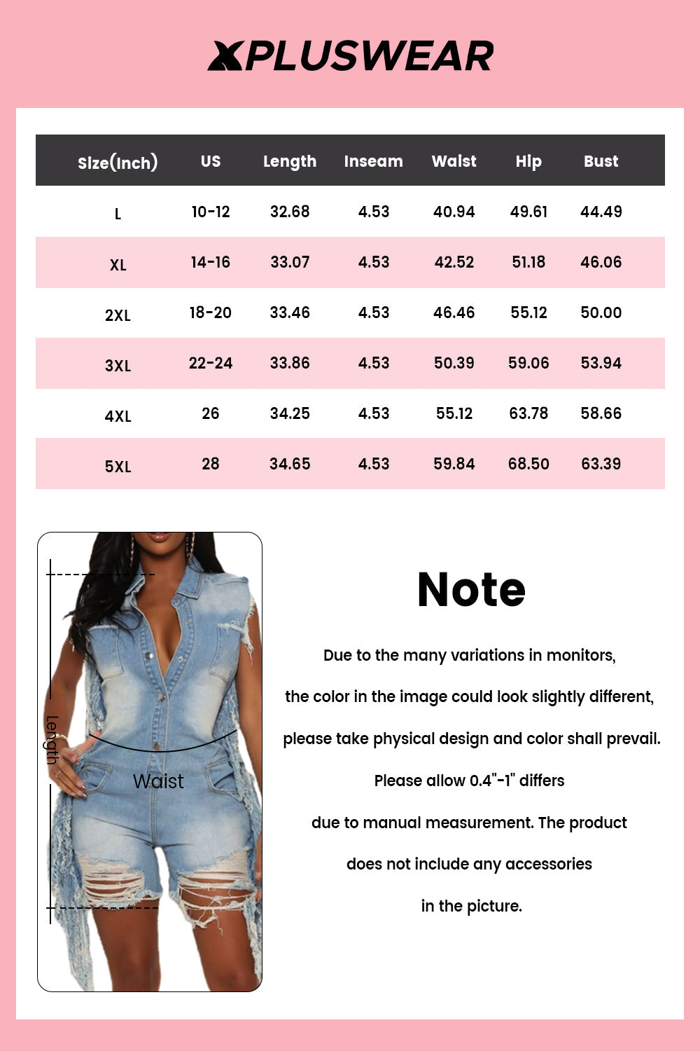 Plus Size Daily Blue Shirt Collar Strappy Distressed Denim Rompers