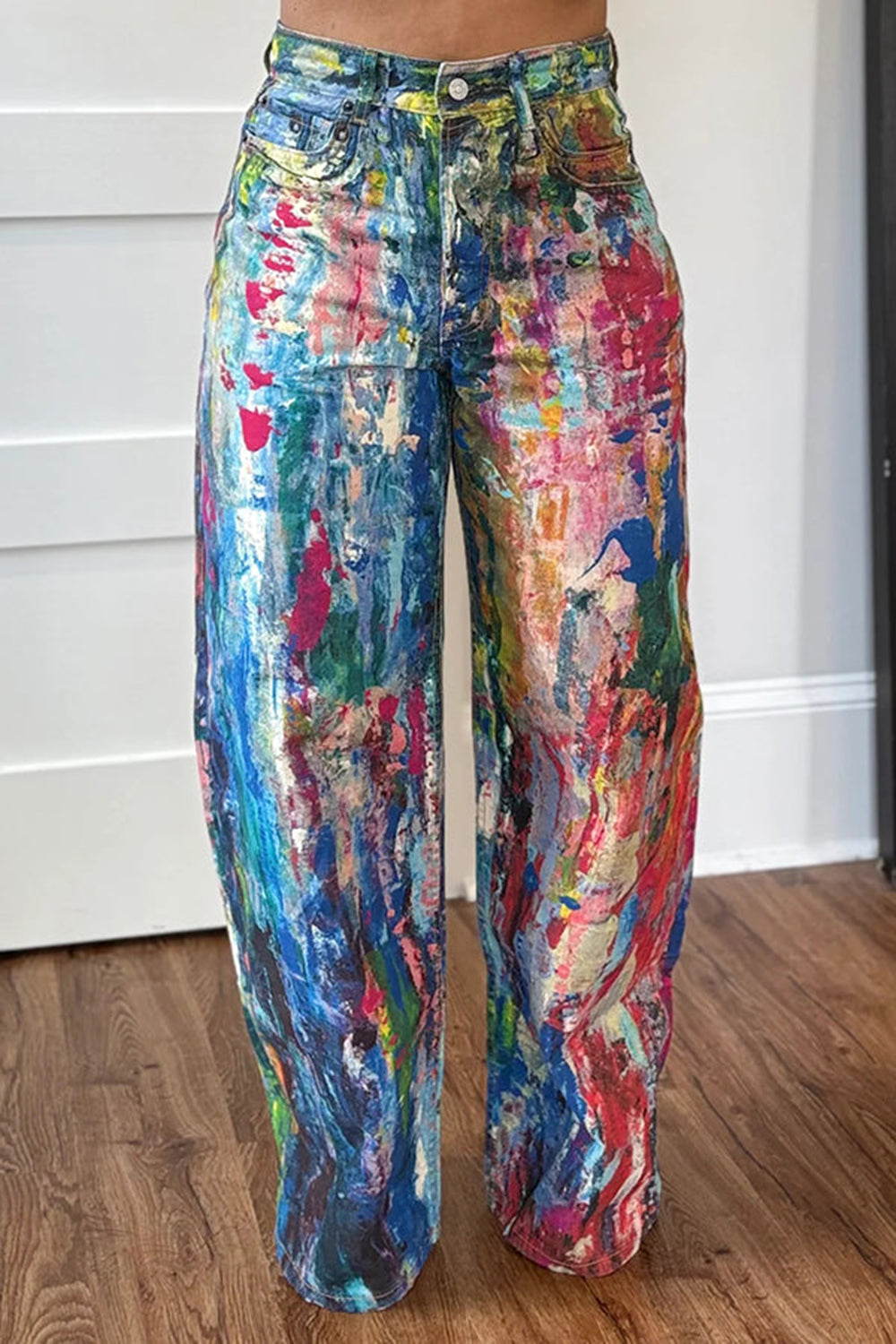 Plus Size Festival Multicolor Graphic Pocket Denim Straight Leg Jeans