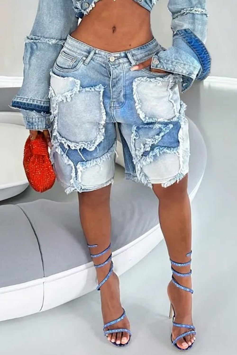 Plus Size Daily Blue Casual Distressed Cargo Denim Jeans