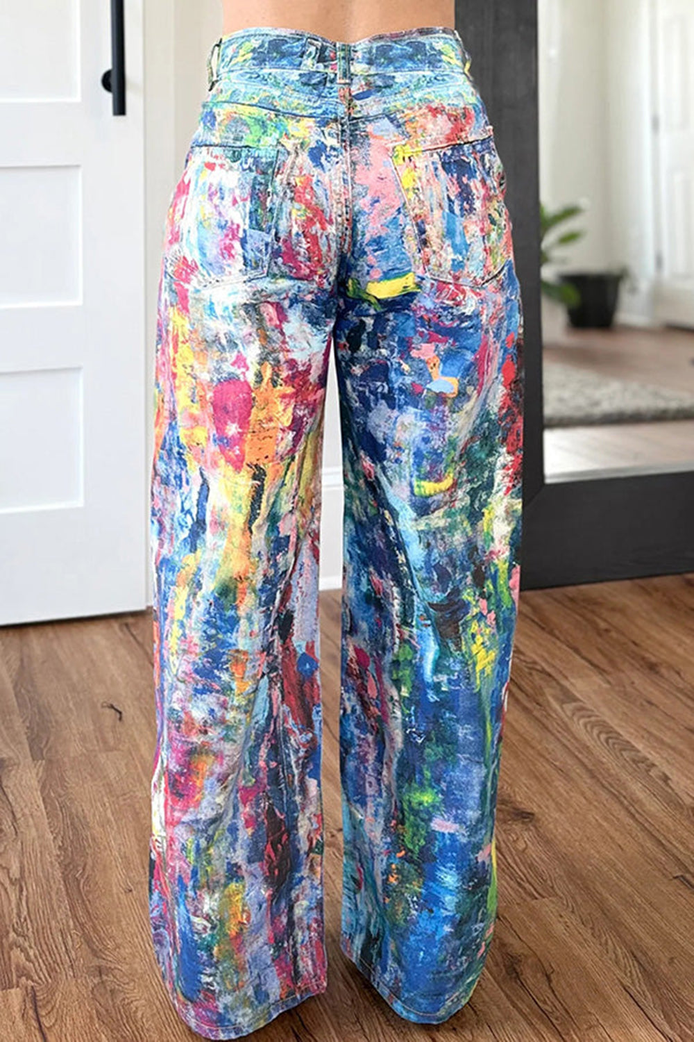 Plus Size Festival Multicolor Graphic Pocket Denim Straight Leg Jeans