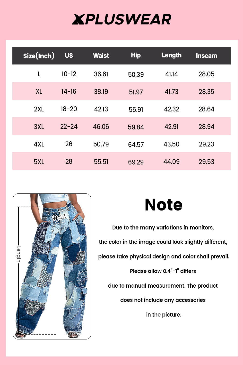 Xpluswear Design Plus Size Daily Blue Colorblock Pocket Casual Denim Jeans