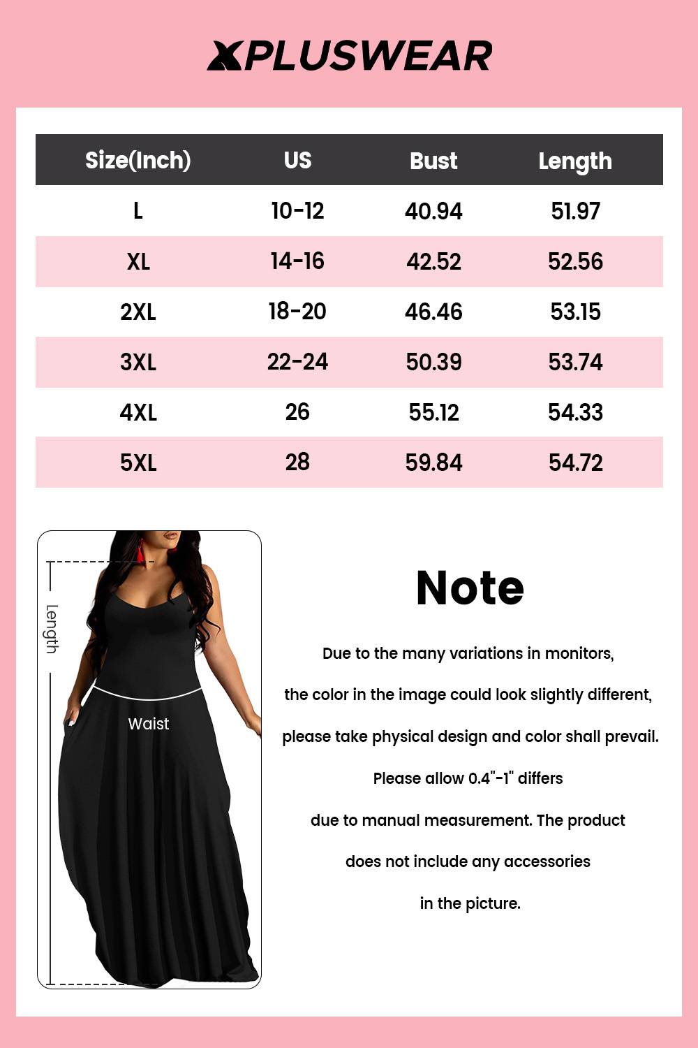 Xpluswear Design Plus Size Vacation Black Sundress Graphic Round Neck Pocket Maxi Dresses