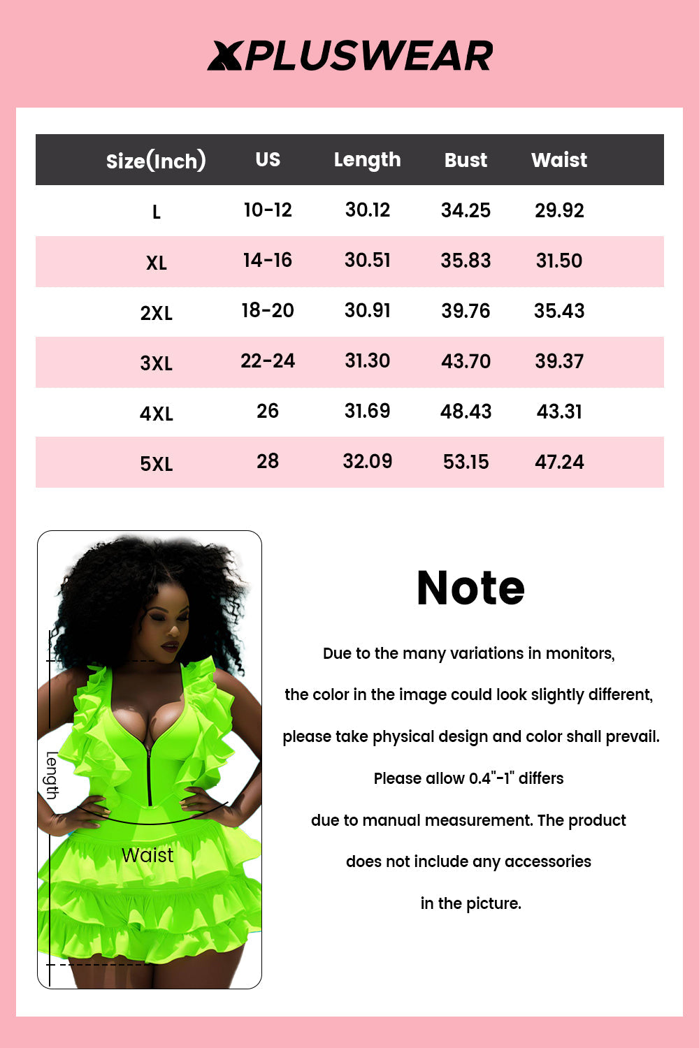 Xpluswear Design Plus Size Vacation Lime Green V Neck Zipper Tiered Swimsuit Fabric Swimwear Dress With Panty