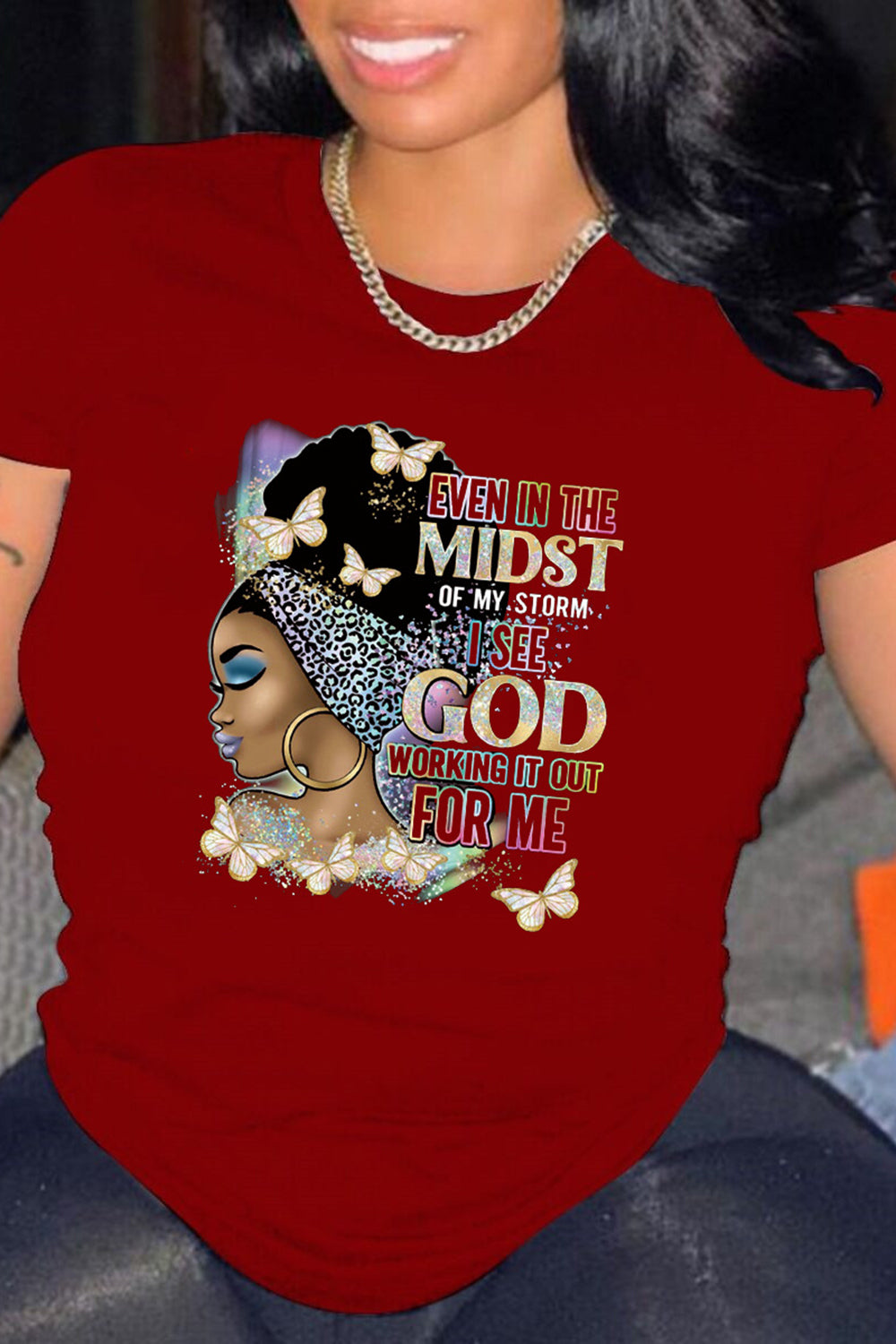 Plus Size Casual T-Shirt Round Neck Portrait Graphic Letter Print T-Shirt